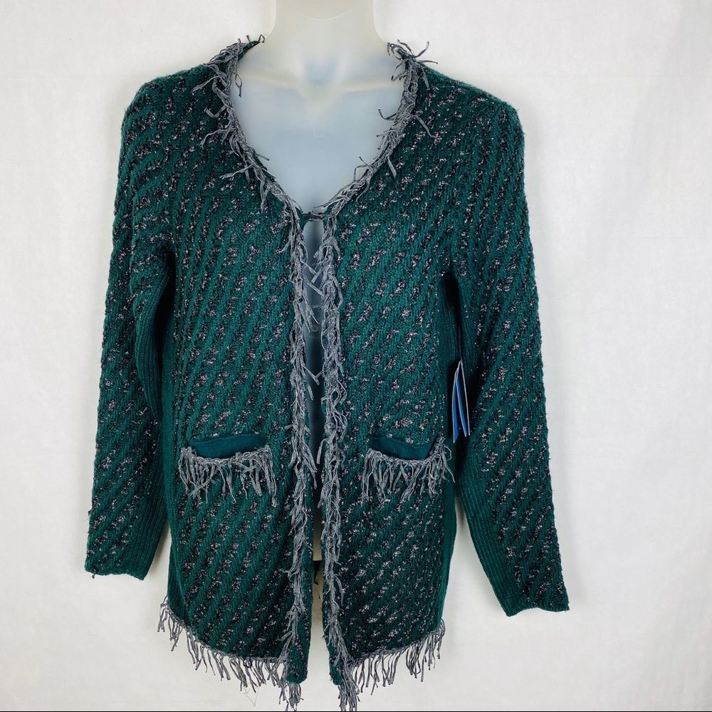 Simply Vera Wang Dark Green Fringed Cardigan